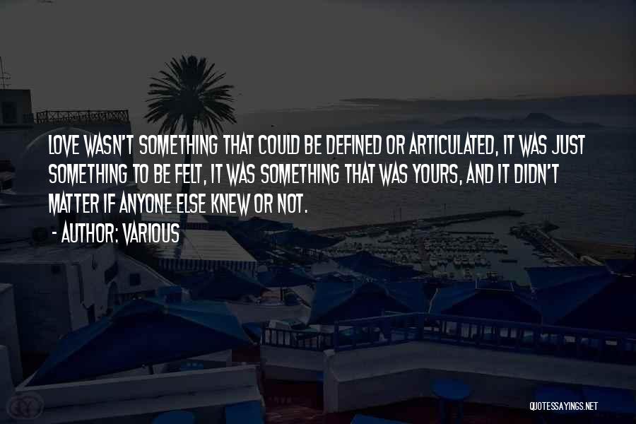 Various Quotes: Love Wasn't Something That Could Be Defined Or Articulated, It Was Just Something To Be Felt, It Was Something That
