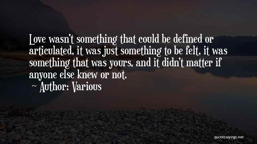 Various Quotes: Love Wasn't Something That Could Be Defined Or Articulated, It Was Just Something To Be Felt, It Was Something That