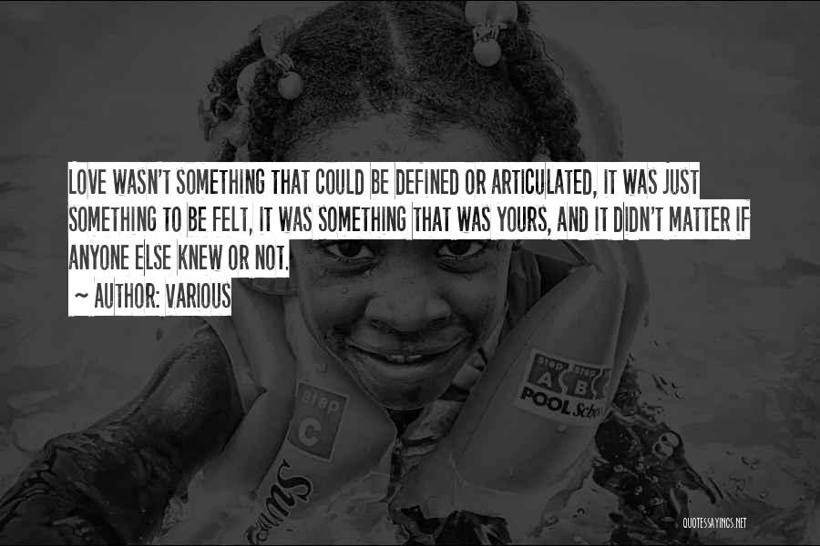 Various Quotes: Love Wasn't Something That Could Be Defined Or Articulated, It Was Just Something To Be Felt, It Was Something That