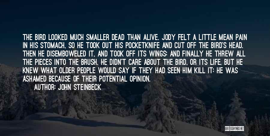 John Steinbeck Quotes: The Bird Looked Much Smaller Dead Than Alive. Jody Felt A Little Mean Pain In His Stomach, So He Took