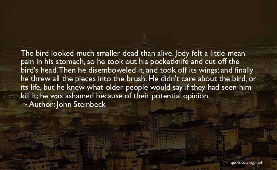 John Steinbeck Quotes: The Bird Looked Much Smaller Dead Than Alive. Jody Felt A Little Mean Pain In His Stomach, So He Took