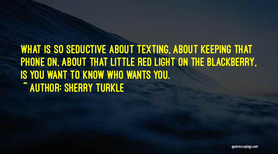 Sherry Turkle Quotes: What Is So Seductive About Texting, About Keeping That Phone On, About That Little Red Light On The Blackberry, Is