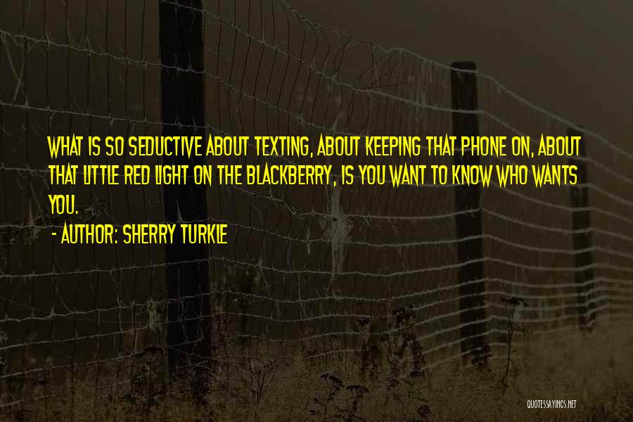 Sherry Turkle Quotes: What Is So Seductive About Texting, About Keeping That Phone On, About That Little Red Light On The Blackberry, Is