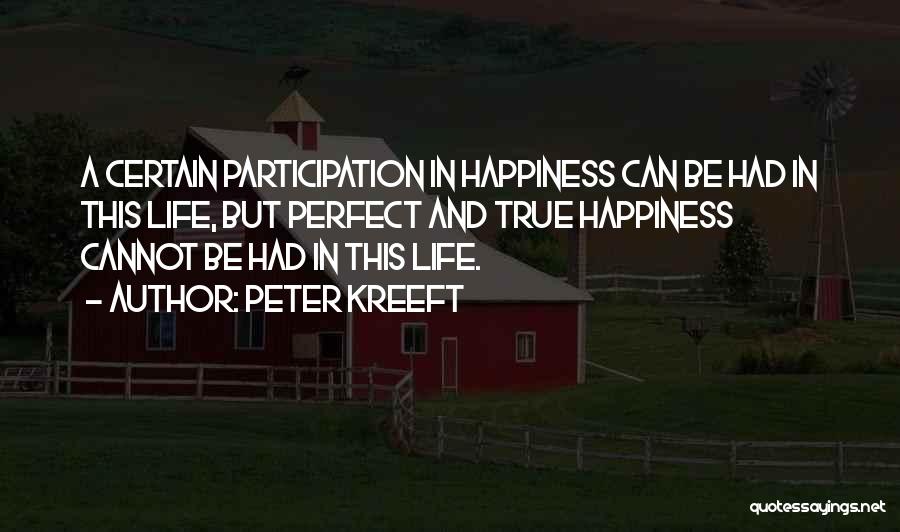Peter Kreeft Quotes: A Certain Participation In Happiness Can Be Had In This Life, But Perfect And True Happiness Cannot Be Had In