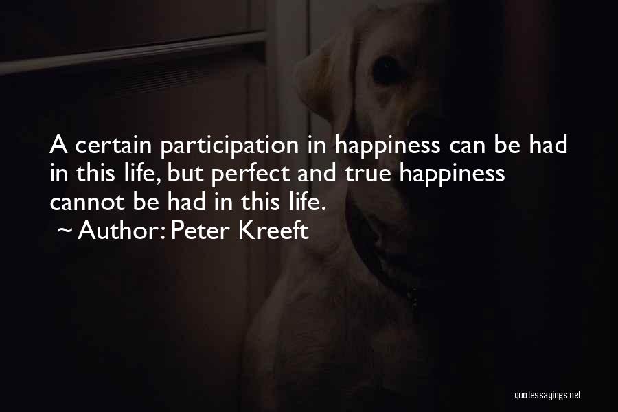 Peter Kreeft Quotes: A Certain Participation In Happiness Can Be Had In This Life, But Perfect And True Happiness Cannot Be Had In