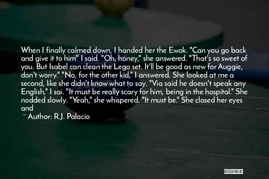 R.J. Palacio Quotes: When I Finally Calmed Down, I Handed Her The Ewok. Can You Go Back And Give It To Him I