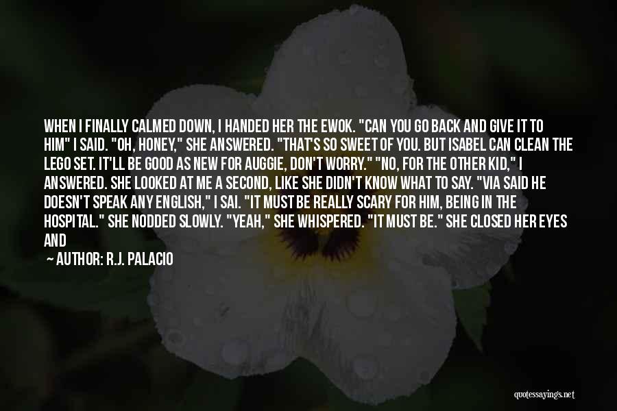 R.J. Palacio Quotes: When I Finally Calmed Down, I Handed Her The Ewok. Can You Go Back And Give It To Him I