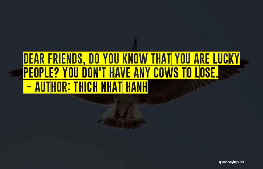 Thich Nhat Hanh Quotes: Dear Friends, Do You Know That You Are Lucky People? You Don't Have Any Cows To Lose.