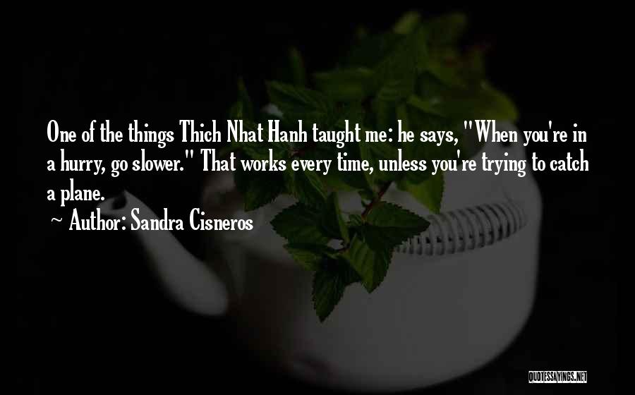 Sandra Cisneros Quotes: One Of The Things Thich Nhat Hanh Taught Me: He Says, When You're In A Hurry, Go Slower. That Works