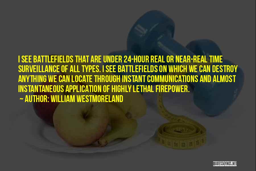 William Westmoreland Quotes: I See Battlefields That Are Under 24-hour Real Or Near-real Time Surveillance Of All Types. I See Battlefields On Which