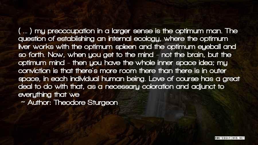 Theodore Sturgeon Quotes: ( ... ) My Preoccupation In A Larger Sense Is The Optimum Man. The Question Of Establishing An Internal Ecology,