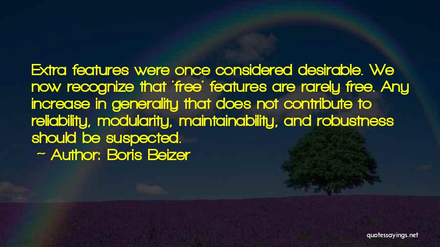 Boris Beizer Quotes: Extra Features Were Once Considered Desirable. We Now Recognize That 'free' Features Are Rarely Free. Any Increase In Generality That