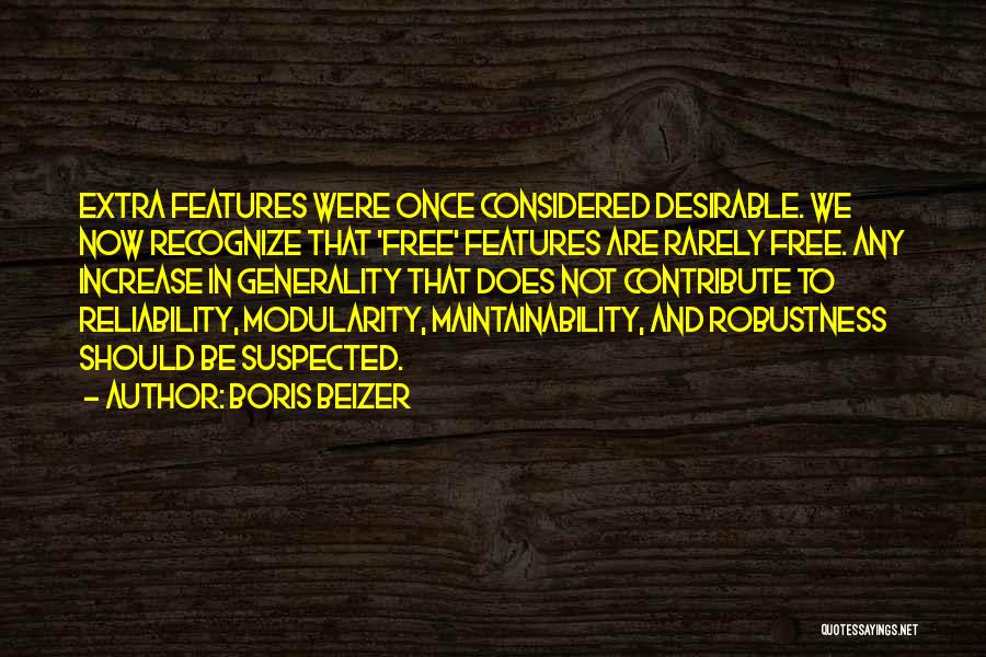 Boris Beizer Quotes: Extra Features Were Once Considered Desirable. We Now Recognize That 'free' Features Are Rarely Free. Any Increase In Generality That