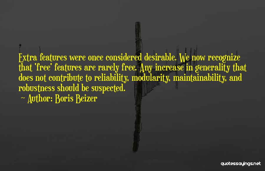 Boris Beizer Quotes: Extra Features Were Once Considered Desirable. We Now Recognize That 'free' Features Are Rarely Free. Any Increase In Generality That