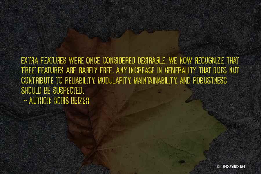 Boris Beizer Quotes: Extra Features Were Once Considered Desirable. We Now Recognize That 'free' Features Are Rarely Free. Any Increase In Generality That