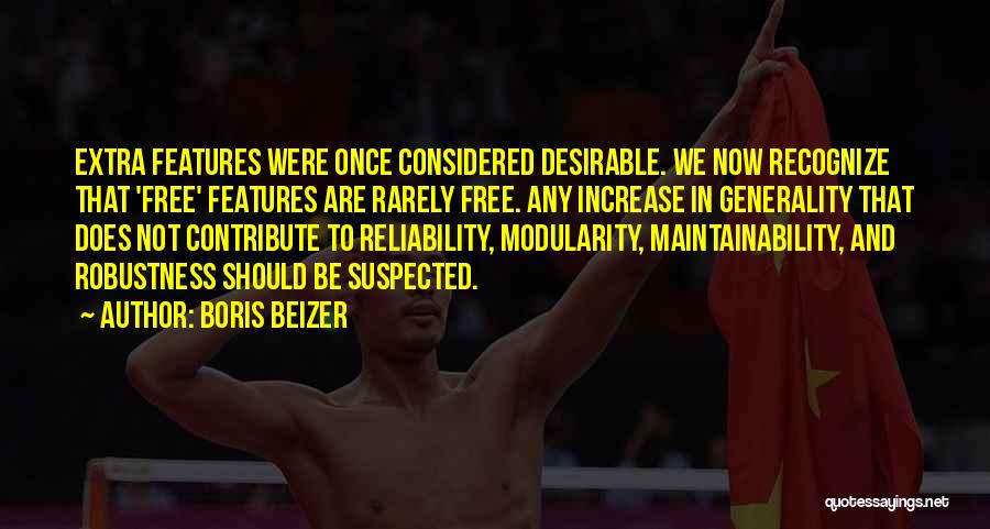 Boris Beizer Quotes: Extra Features Were Once Considered Desirable. We Now Recognize That 'free' Features Are Rarely Free. Any Increase In Generality That