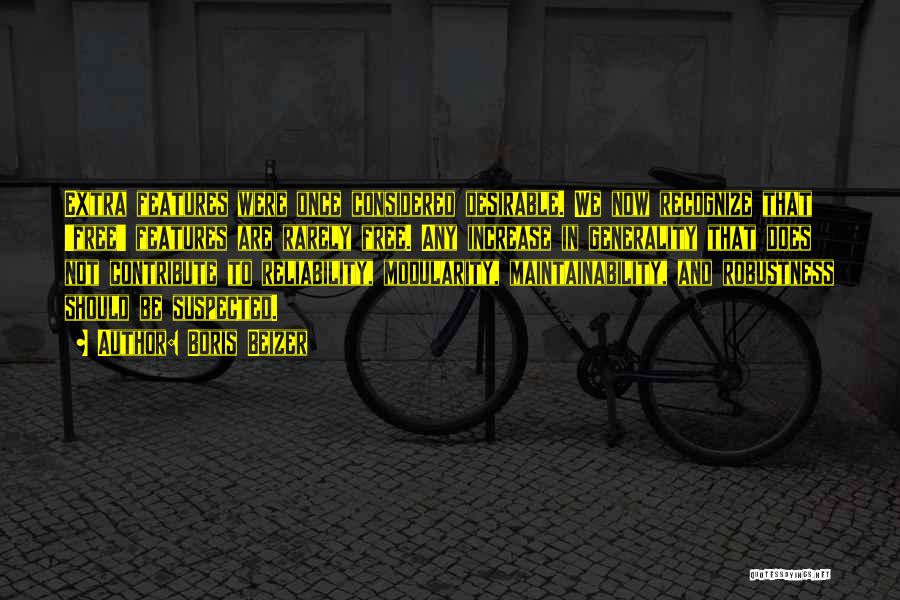 Boris Beizer Quotes: Extra Features Were Once Considered Desirable. We Now Recognize That 'free' Features Are Rarely Free. Any Increase In Generality That