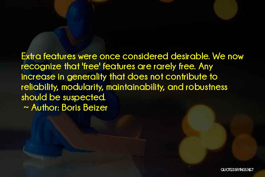 Boris Beizer Quotes: Extra Features Were Once Considered Desirable. We Now Recognize That 'free' Features Are Rarely Free. Any Increase In Generality That