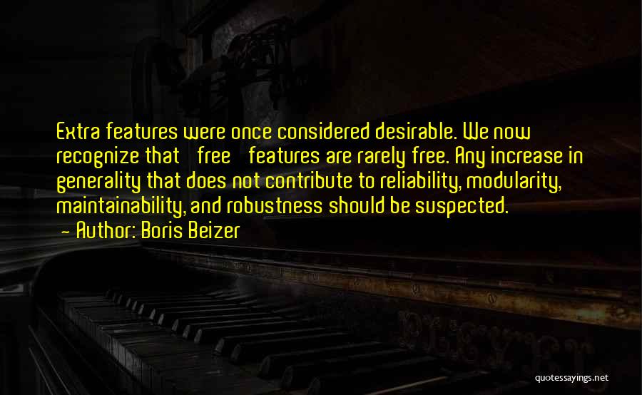 Boris Beizer Quotes: Extra Features Were Once Considered Desirable. We Now Recognize That 'free' Features Are Rarely Free. Any Increase In Generality That