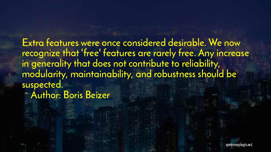 Boris Beizer Quotes: Extra Features Were Once Considered Desirable. We Now Recognize That 'free' Features Are Rarely Free. Any Increase In Generality That