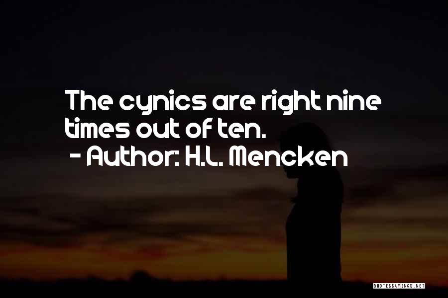 H.L. Mencken Quotes: The Cynics Are Right Nine Times Out Of Ten.