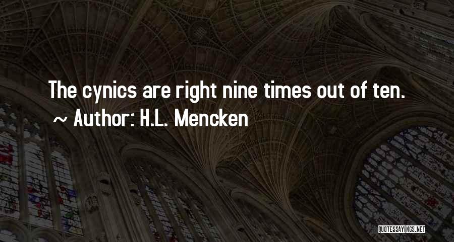 H.L. Mencken Quotes: The Cynics Are Right Nine Times Out Of Ten.