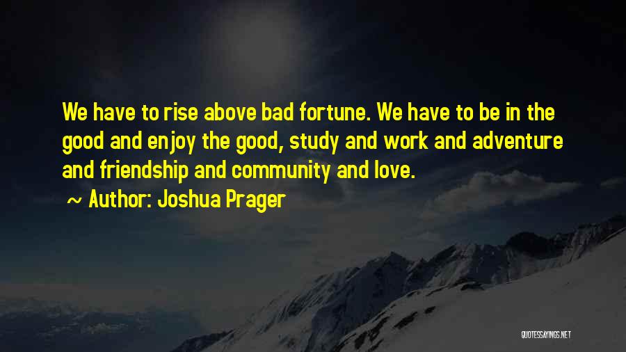 Joshua Prager Quotes: We Have To Rise Above Bad Fortune. We Have To Be In The Good And Enjoy The Good, Study And