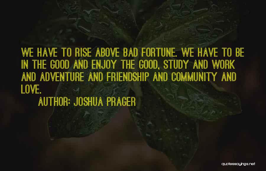 Joshua Prager Quotes: We Have To Rise Above Bad Fortune. We Have To Be In The Good And Enjoy The Good, Study And