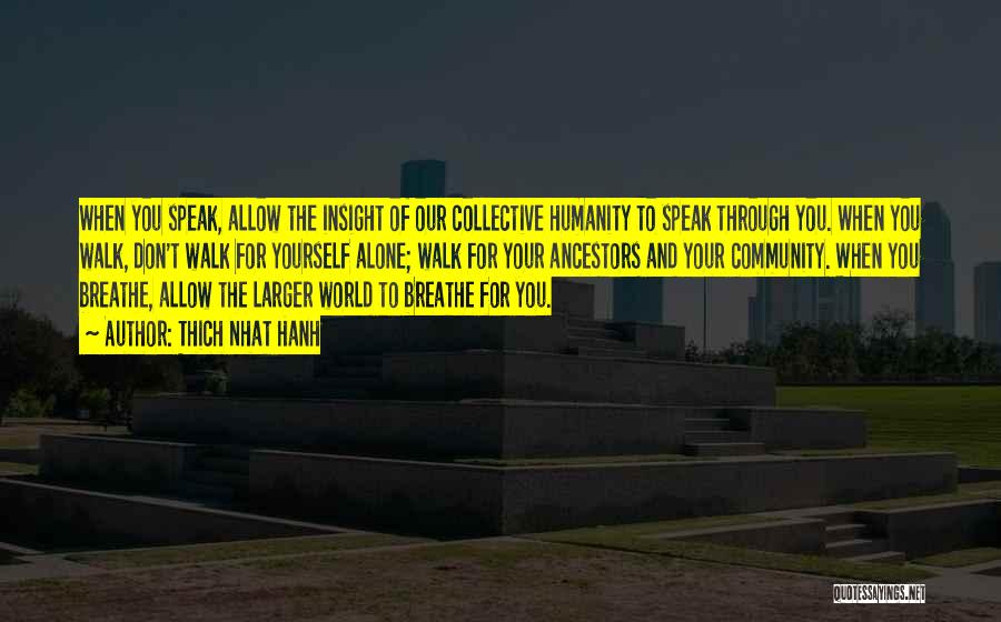 Thich Nhat Hanh Quotes: When You Speak, Allow The Insight Of Our Collective Humanity To Speak Through You. When You Walk, Don't Walk For