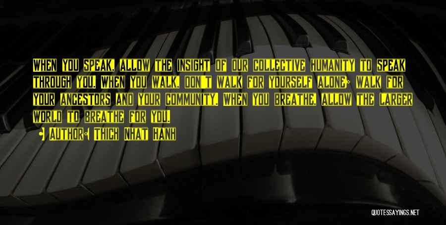 Thich Nhat Hanh Quotes: When You Speak, Allow The Insight Of Our Collective Humanity To Speak Through You. When You Walk, Don't Walk For