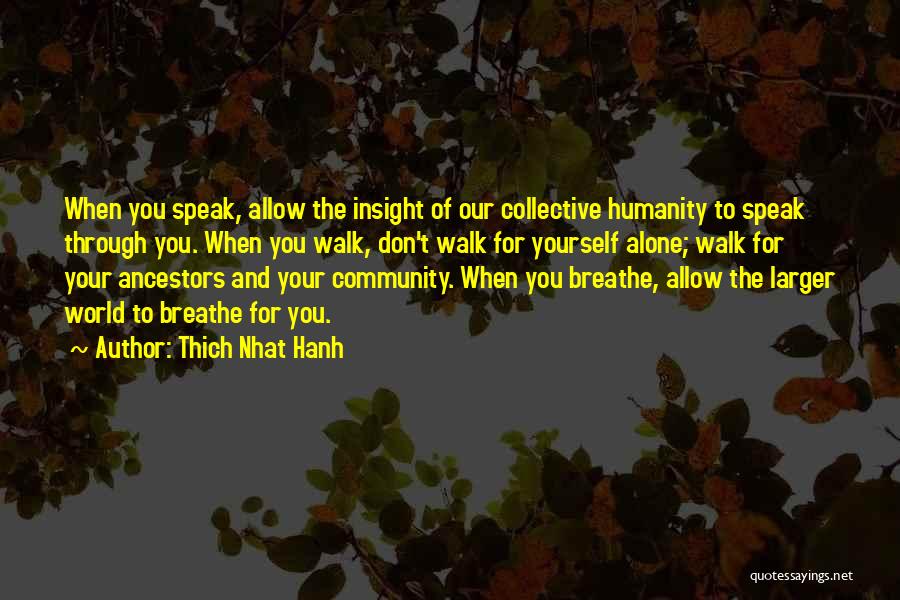 Thich Nhat Hanh Quotes: When You Speak, Allow The Insight Of Our Collective Humanity To Speak Through You. When You Walk, Don't Walk For