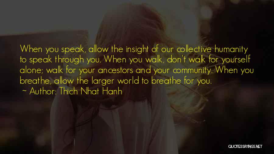 Thich Nhat Hanh Quotes: When You Speak, Allow The Insight Of Our Collective Humanity To Speak Through You. When You Walk, Don't Walk For