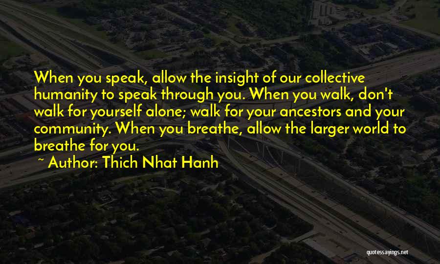 Thich Nhat Hanh Quotes: When You Speak, Allow The Insight Of Our Collective Humanity To Speak Through You. When You Walk, Don't Walk For