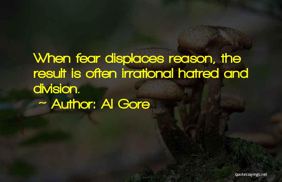 Al Gore Quotes: When Fear Displaces Reason, The Result Is Often Irrational Hatred And Division.