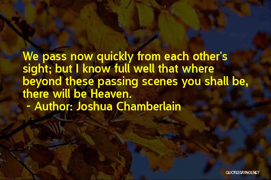 Joshua Chamberlain Quotes: We Pass Now Quickly From Each Other's Sight; But I Know Full Well That Where Beyond These Passing Scenes You