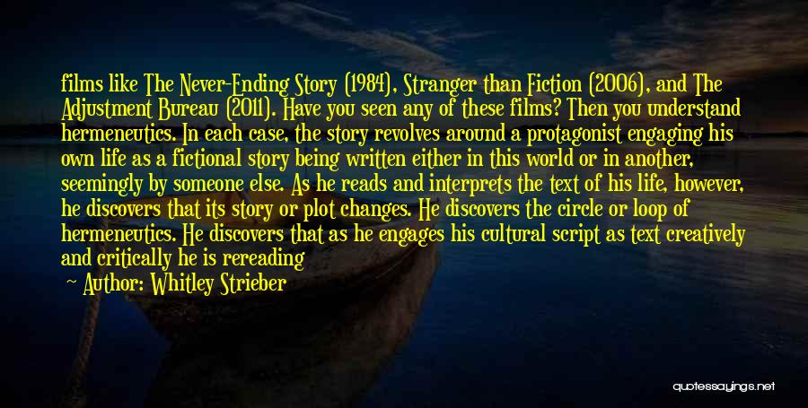 Whitley Strieber Quotes: Films Like The Never-ending Story (1984), Stranger Than Fiction (2006), And The Adjustment Bureau (2011). Have You Seen Any Of