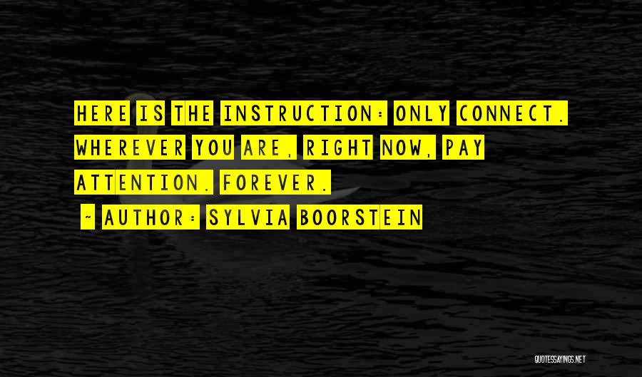 Sylvia Boorstein Quotes: Here Is The Instruction: Only Connect. Wherever You Are, Right Now, Pay Attention. Forever.