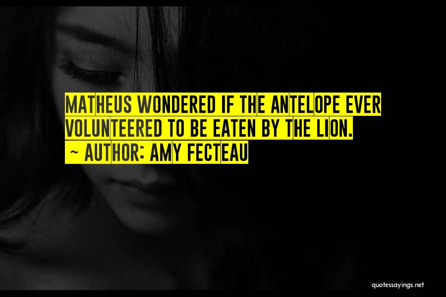 Amy Fecteau Quotes: Matheus Wondered If The Antelope Ever Volunteered To Be Eaten By The Lion.