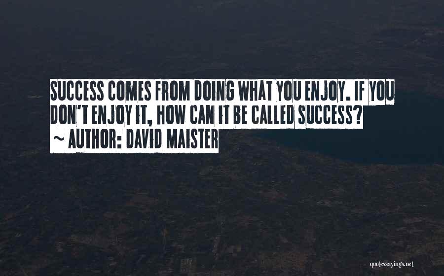 David Maister Quotes: Success Comes From Doing What You Enjoy. If You Don't Enjoy It, How Can It Be Called Success?