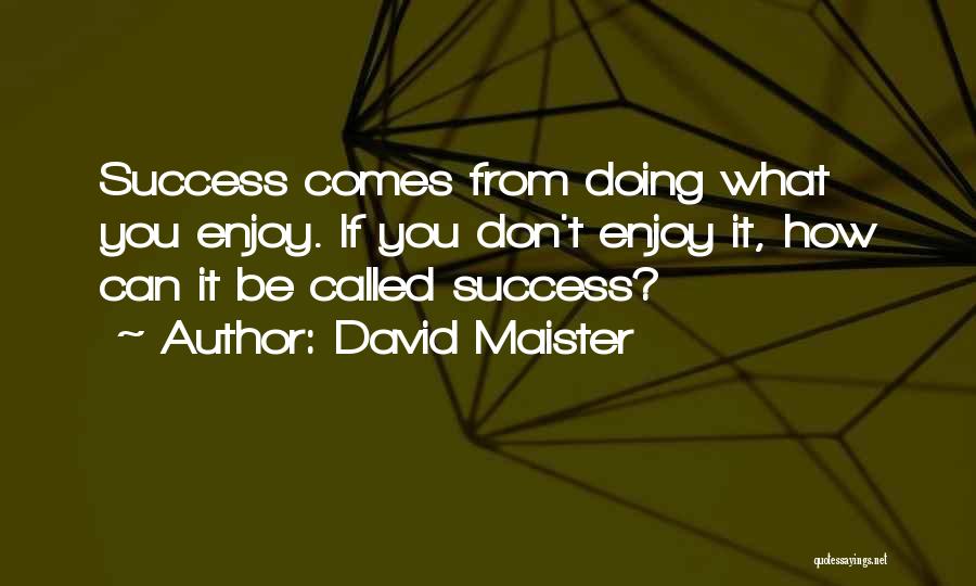 David Maister Quotes: Success Comes From Doing What You Enjoy. If You Don't Enjoy It, How Can It Be Called Success?