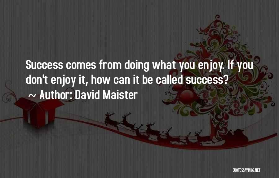 David Maister Quotes: Success Comes From Doing What You Enjoy. If You Don't Enjoy It, How Can It Be Called Success?