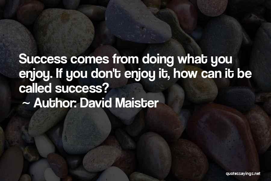 David Maister Quotes: Success Comes From Doing What You Enjoy. If You Don't Enjoy It, How Can It Be Called Success?