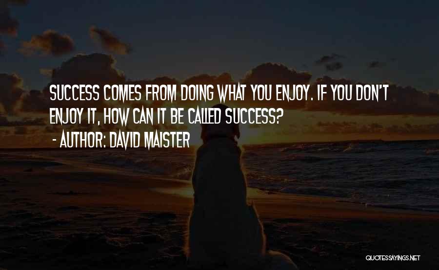 David Maister Quotes: Success Comes From Doing What You Enjoy. If You Don't Enjoy It, How Can It Be Called Success?