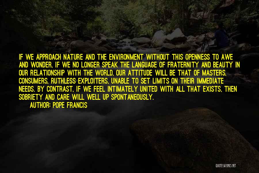 Pope Francis Quotes: If We Approach Nature And The Environment Without This Openness To Awe And Wonder, If We No Longer Speak The