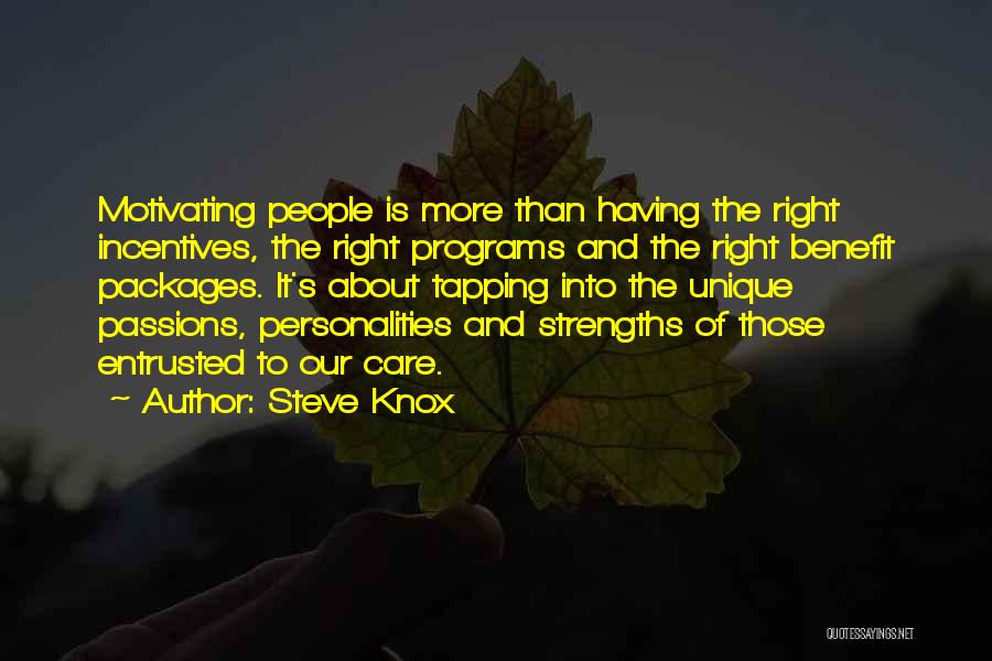 Steve Knox Quotes: Motivating People Is More Than Having The Right Incentives, The Right Programs And The Right Benefit Packages. It's About Tapping