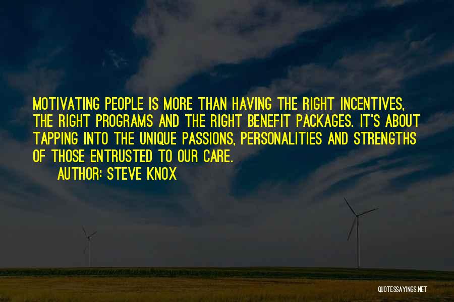 Steve Knox Quotes: Motivating People Is More Than Having The Right Incentives, The Right Programs And The Right Benefit Packages. It's About Tapping