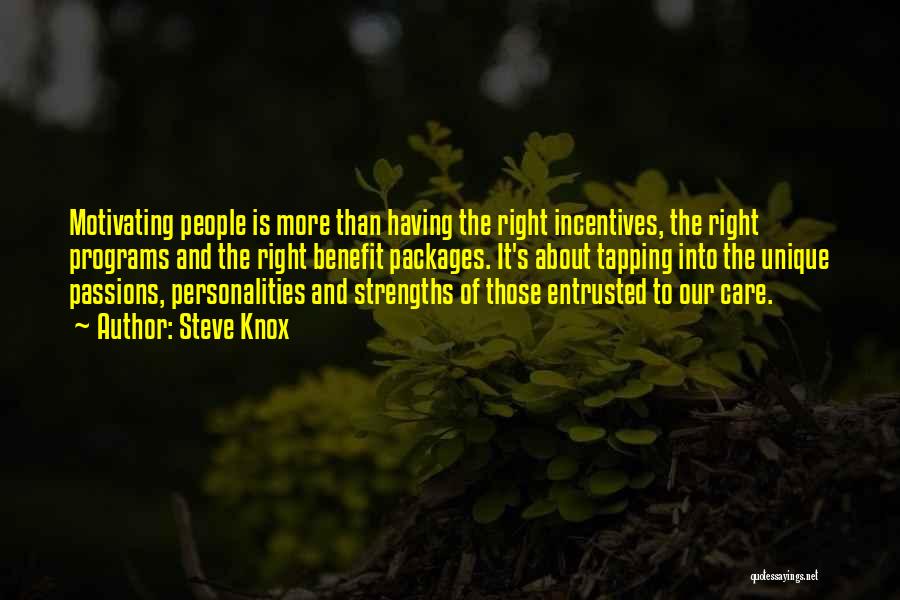 Steve Knox Quotes: Motivating People Is More Than Having The Right Incentives, The Right Programs And The Right Benefit Packages. It's About Tapping