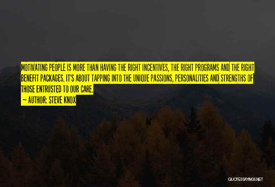 Steve Knox Quotes: Motivating People Is More Than Having The Right Incentives, The Right Programs And The Right Benefit Packages. It's About Tapping