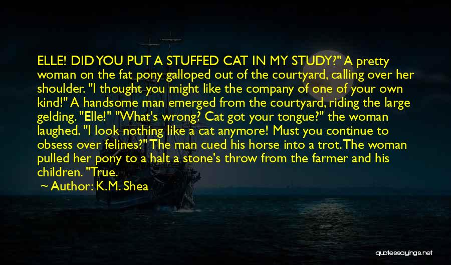 K.M. Shea Quotes: Elle! Did You Put A Stuffed Cat In My Study? A Pretty Woman On The Fat Pony Galloped Out Of