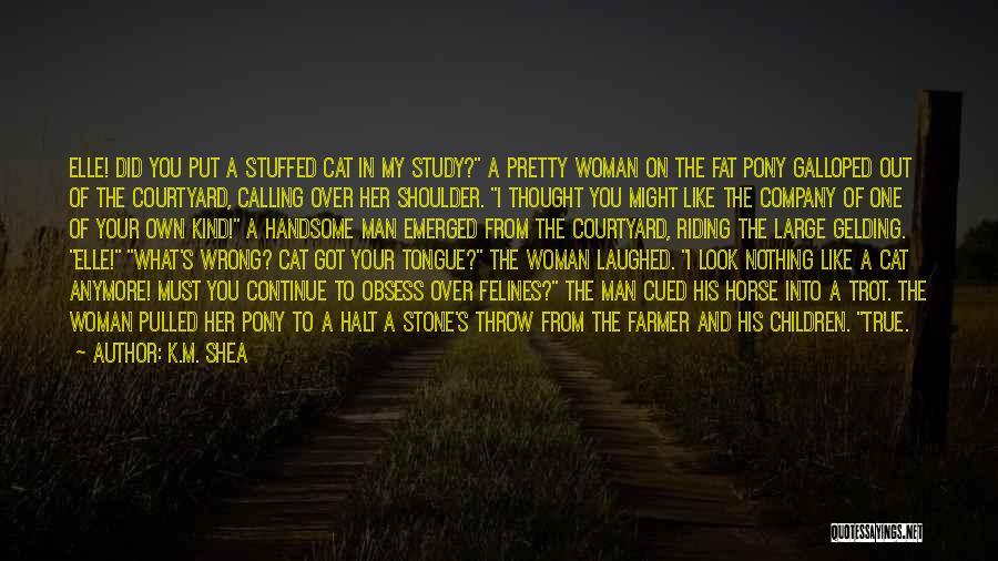 K.M. Shea Quotes: Elle! Did You Put A Stuffed Cat In My Study? A Pretty Woman On The Fat Pony Galloped Out Of